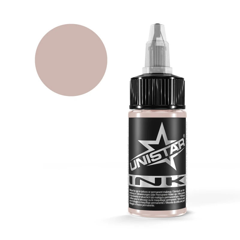 Unistar Skintone 5 Tattoofarbe in der 30-ml-Flasche mit Farbmuster, Tattoofarbe im Hautton