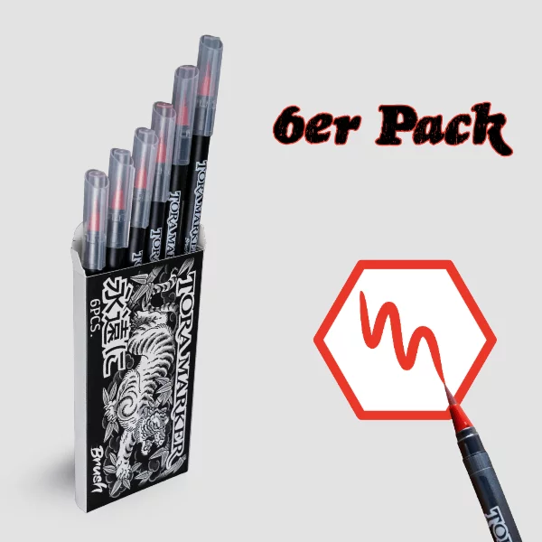 Tora Marker Brush - Chi Red 6er Pack