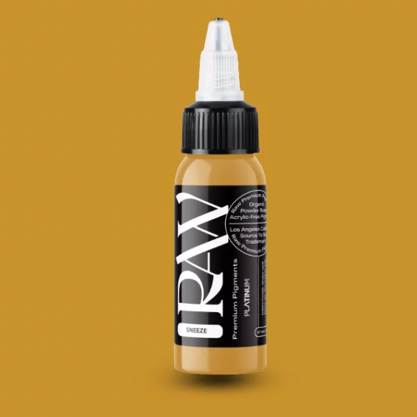 Raw Pigments EU Sneeze – warmes, bernsteinfarbenes Senfgelb Tattoo-Pigment, 30ml Flasche