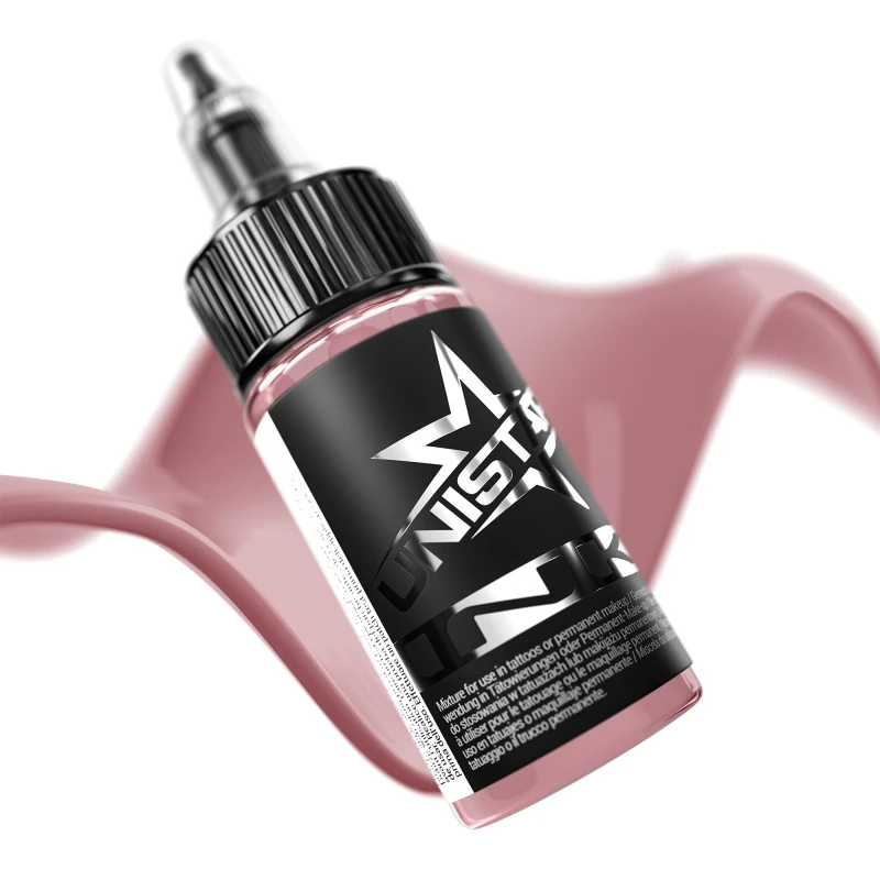 Unistar Skintone 1 als Farbschwung um die 30-ml-Flasche, Tattoofarbe im Hautton