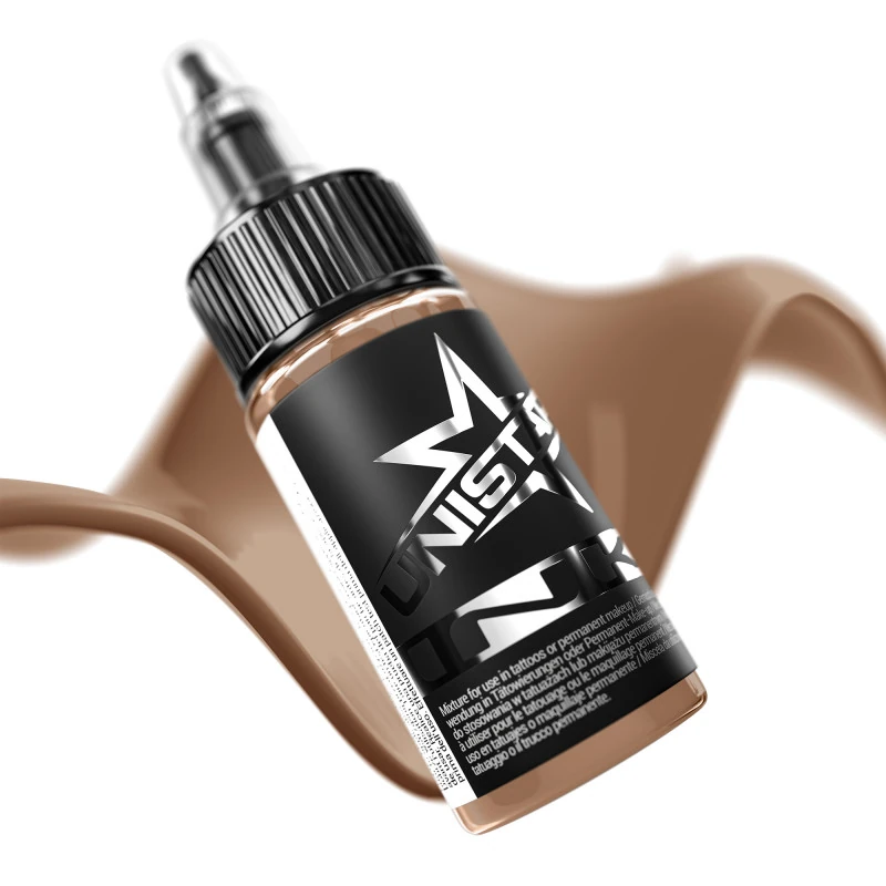 Unistar Skintone 3 als Farbschwung um die 30-ml-Flasche, Tattoofarbe im Hautton