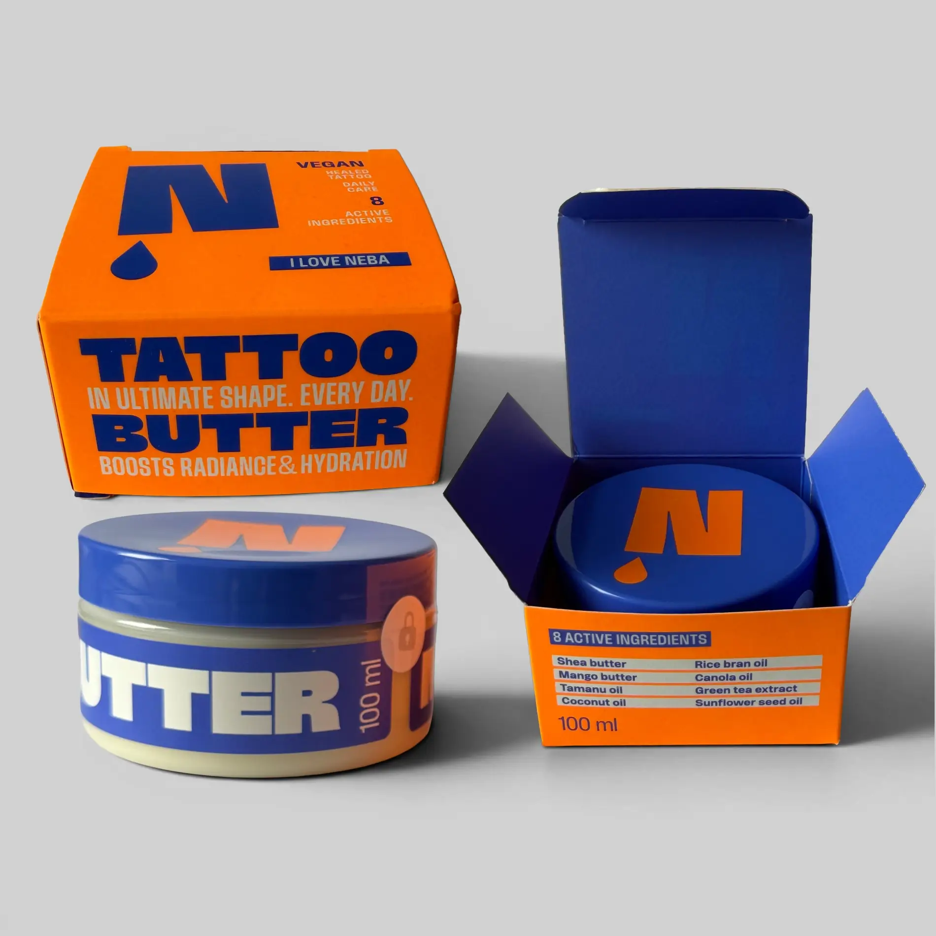 NEBA Tattoo Butter I Love Neba 100 ml Rückseite der Verpackung