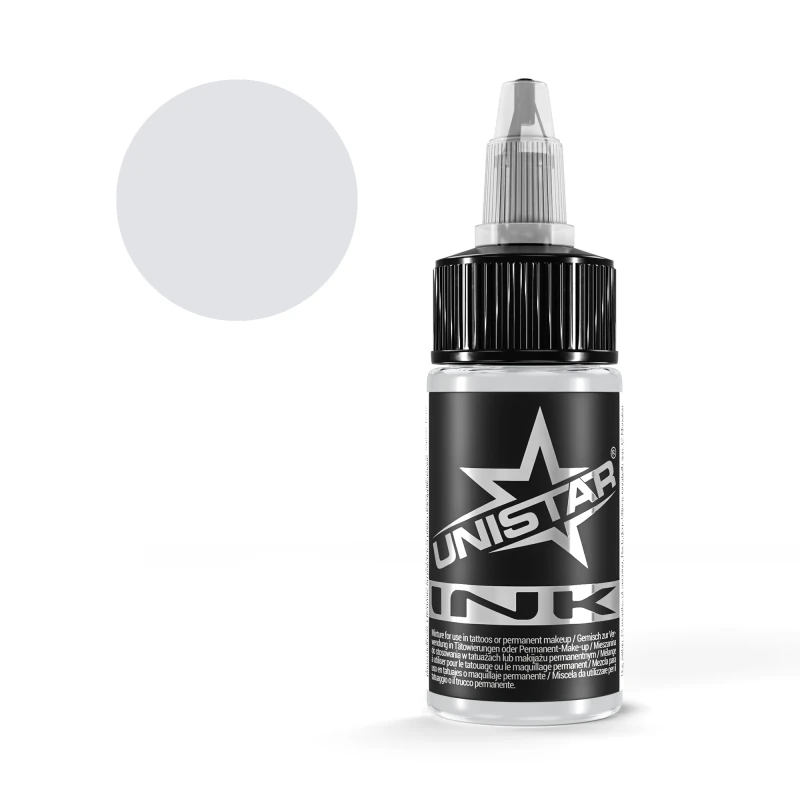 Unistar Basic Gray Ultra Light Tattoofarbe in der 30-ml-Flasche mit Farbmuster, graue Tattoofarbe
