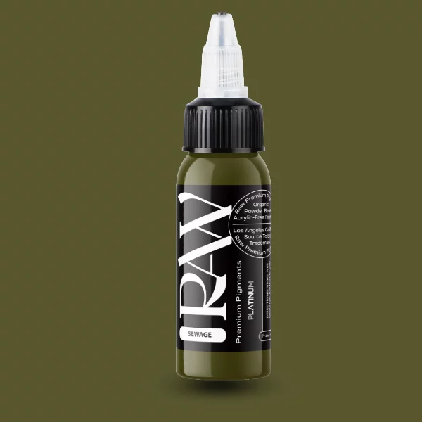 Raw Pigments EU Sewage – dunkles, schmutzig-olivbraunes Grün Tattoo-Pigment, 30ml Flasche