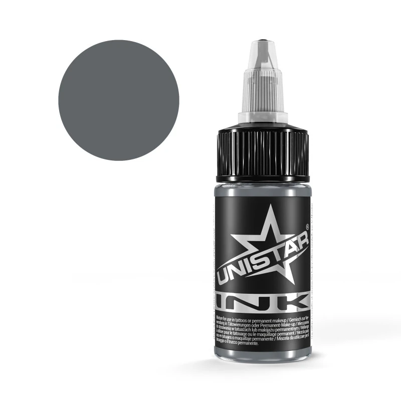 Unistar Solid Gray #3 Tattoofarbe in der 30-ml-Flasche mit Farbmuster, graue Tattoofarbe