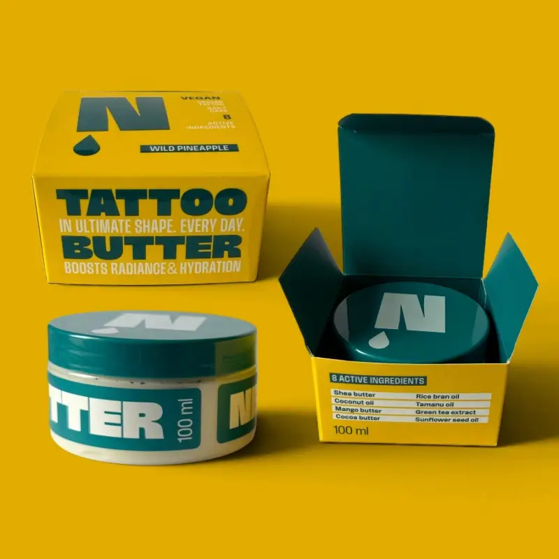 NEBA Tattoo Butter Wild Pineapple 100 ml offene Verpackung mit Butterdose