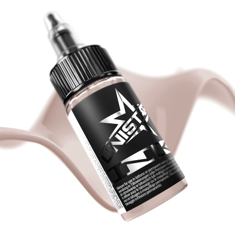 Unistar Skintone 5 als Farbschwung um die 30-ml-Flasche, Tattoofarbe im Hautton