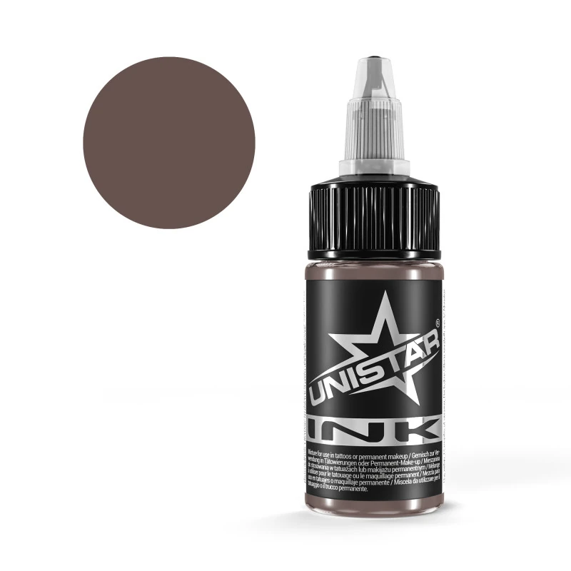 Unistar Skintone 10 Tattoofarbe in der 30-ml-Flasche mit Farbmuster, Tattoofarbe im Hautton