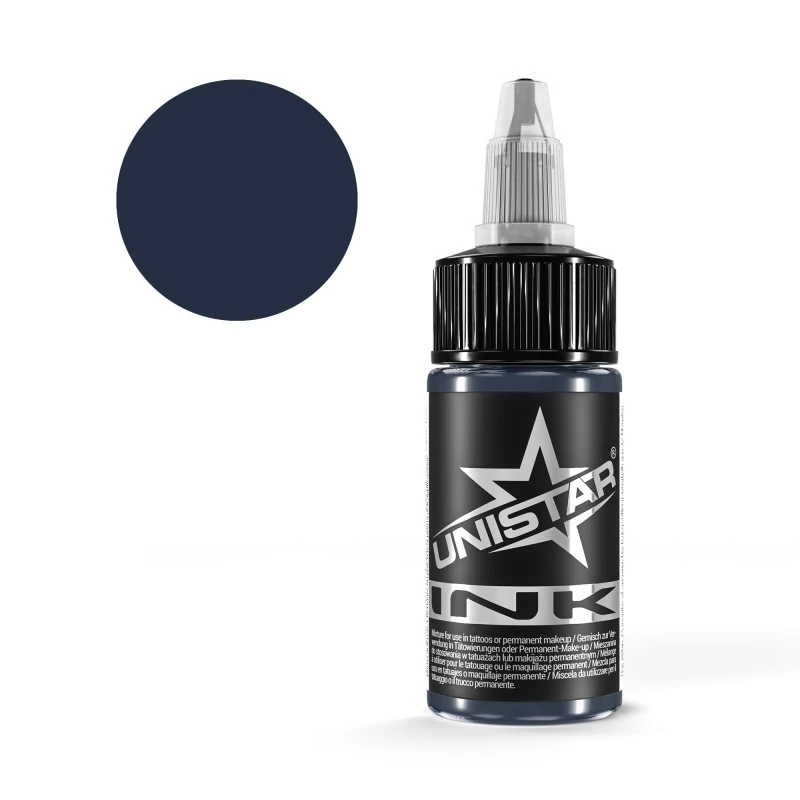 Unistar Blue Gray 4 Tattoofarbe in der 30-ml-Flasche mit Farbmuster, graue Tattoofarbe