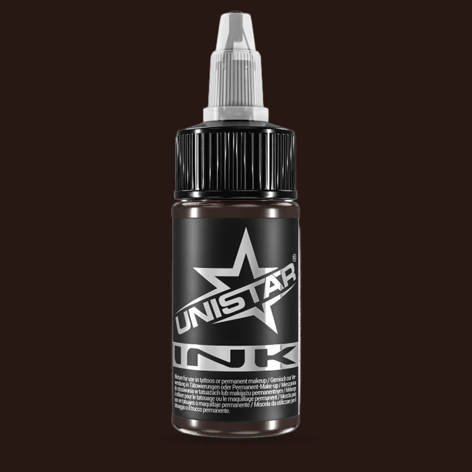 Unistar Skintone 12 Tattoofarbe in der 30-ml-Flasche vor einem Hintergrund im Farbton der Farbe, Tattoofarbe im Hautton