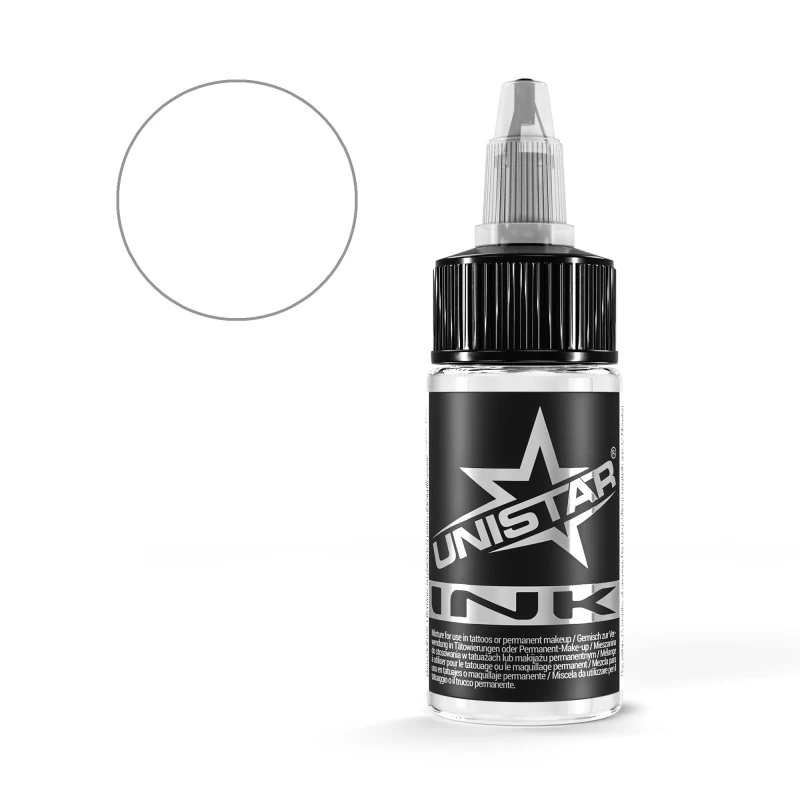 Unistar Top Basic White Tattoofarbe in der 30-ml-Flasche mit Farbmuster, weiße Tattoofarbe
