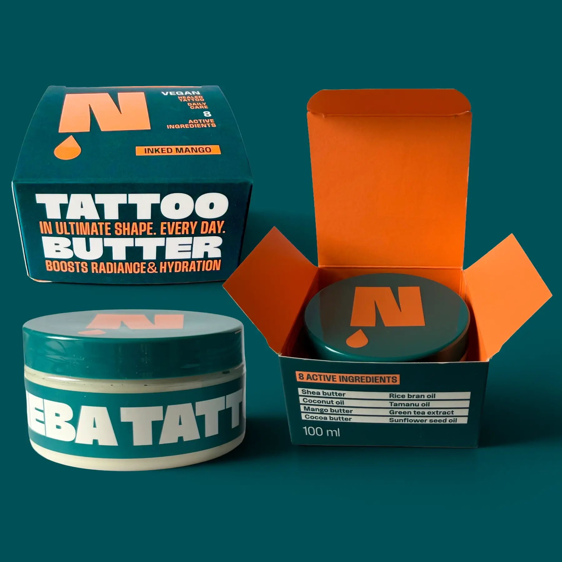 NEBA Tattoo Butter Inked Mango 100 ml geöffnete Verpackung mit Dose