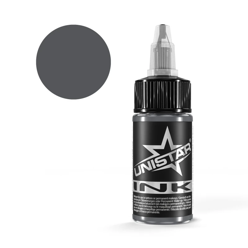 Unistar Solid Gray #4 Tattoofarbe in der 30-ml-Flasche mit Farbmuster, graue Tattoofarbe