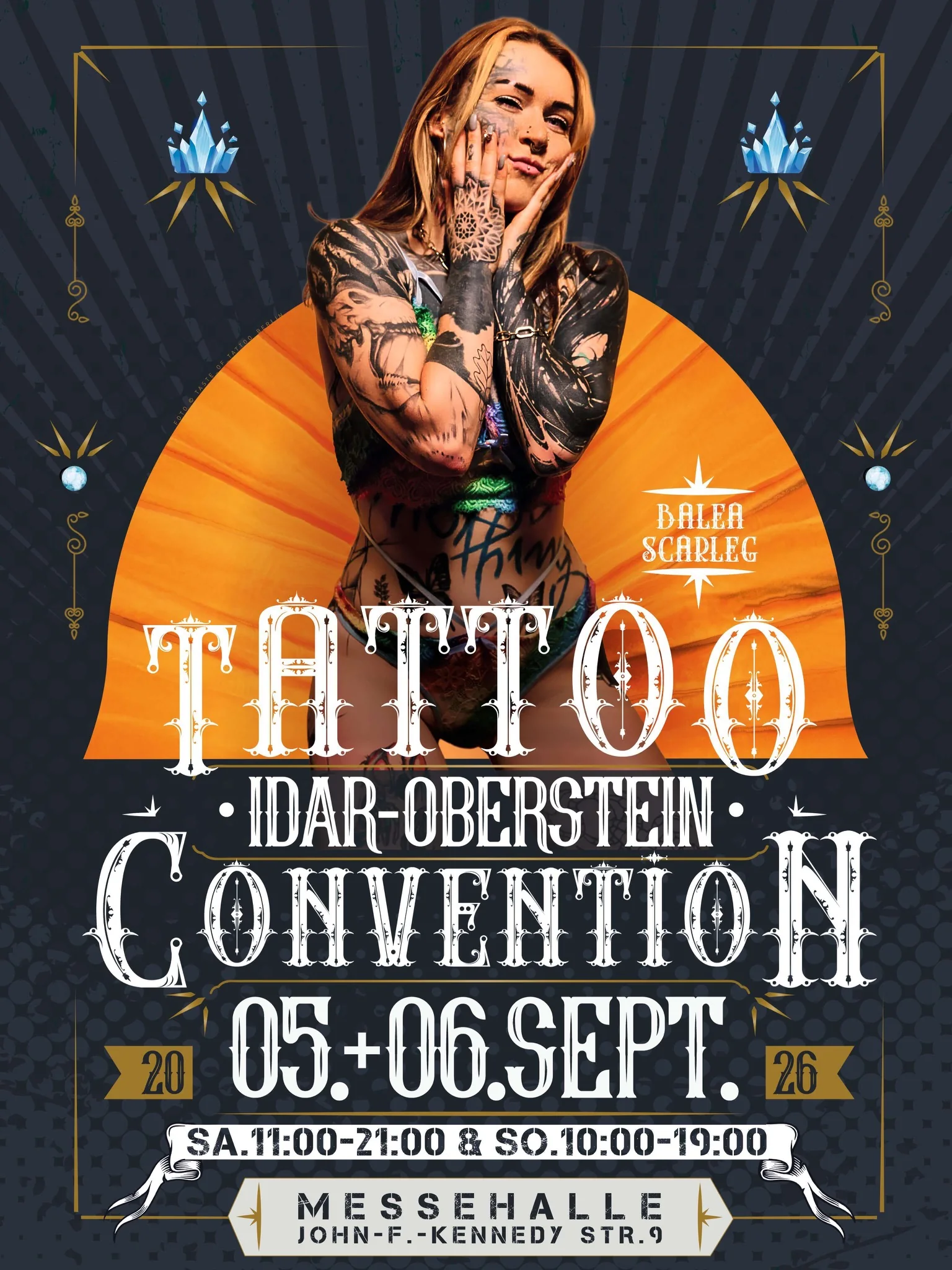 Flyer der Tattoo Convention Idar-Oberstein am 5. und 6. September 2026 in der Messehalle, John-F.-Kennedy-Straße 9