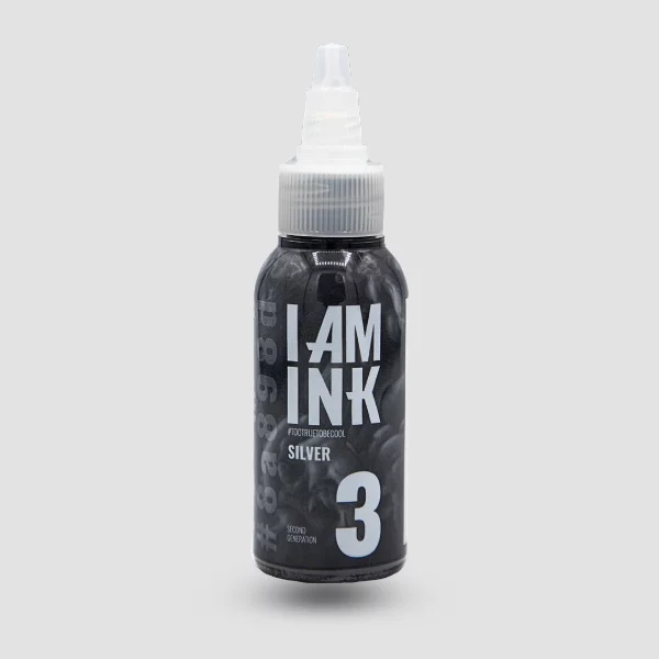 I AM INK Silverwash #3 – dunkelster, silbrig schimmernder Grauton, 50ml Flasche