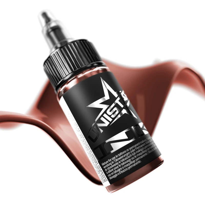 Unistar Chocolate als Farbschwung um die 30-ml-Flasche, braune Tattoofarbe