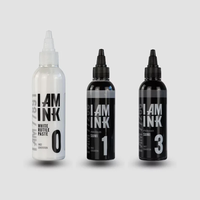 I AM INK #0 White Rutile Paste, Sumi #1 und Sumi #3 Greywash