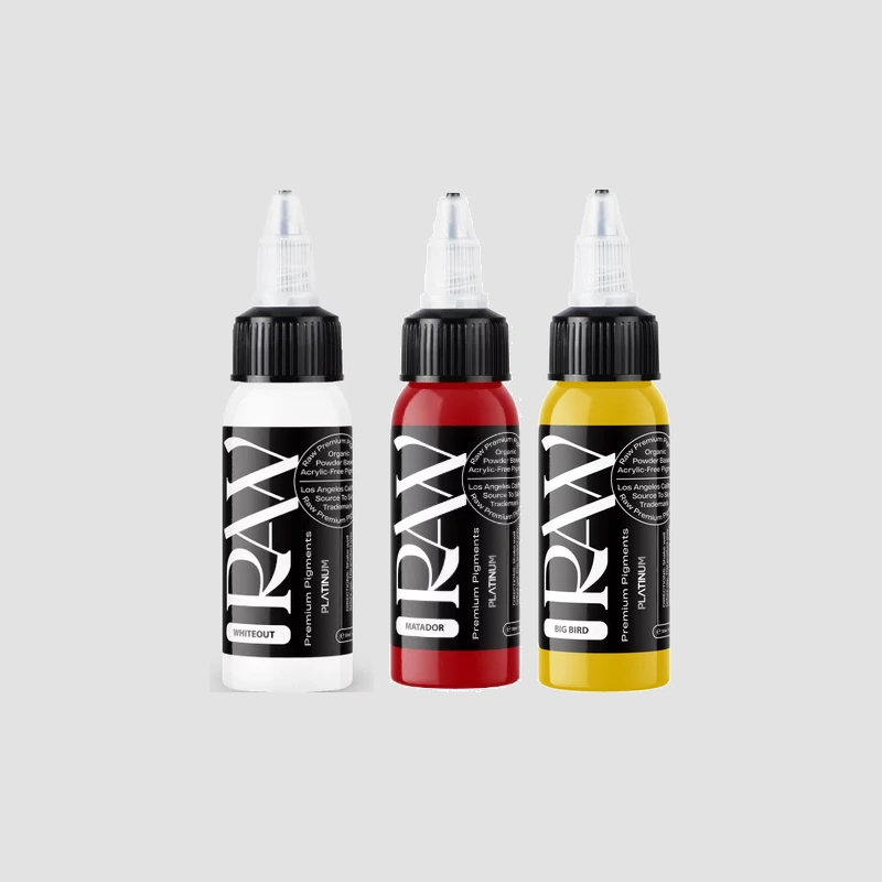 RAW Pigments EU Tattoo Farben Whiteout, Matador und Big Bird