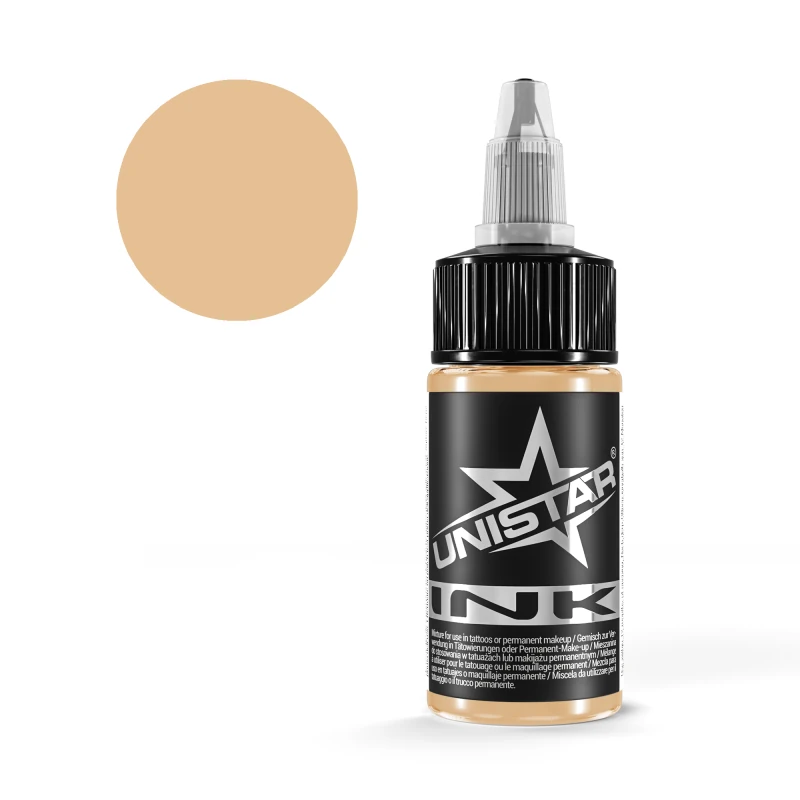 Unistar Beige Tattoofarbe in der 30-ml-Flasche mit Farbmuster, braune Tattoofarbe