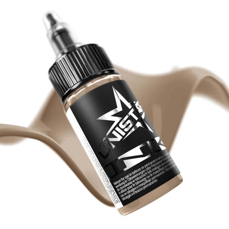 Unistar Skintone 2 als Farbschwung um die 30-ml-Flasche, Tattoofarbe im Hautton