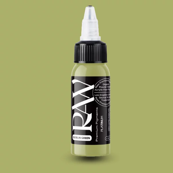 Raw Pigments EU Goblin Green – mittleres, moosig-olivgelbes Grün Tattoo-Pigment, 30ml Flasche