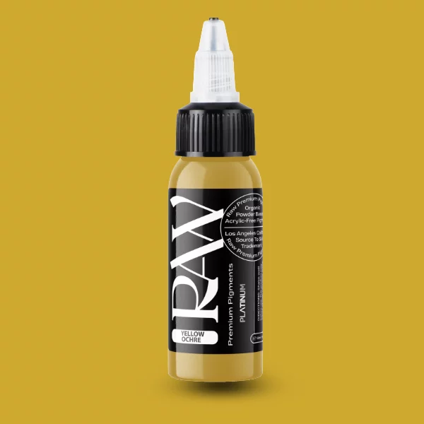Raw Pigments EU Yellow Oxide – dunkles, erdiges Ocker-Gelb Tattoo-Pigment, 30ml Flasche