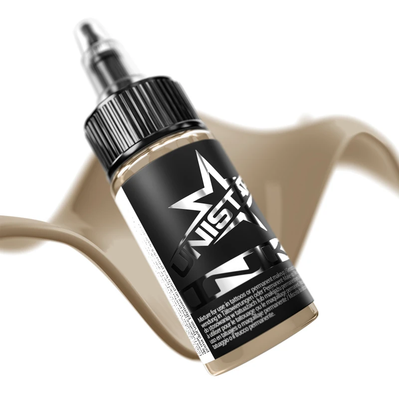 Unistar Skintone 8 als Farbschwung um die 30-ml-Flasche, Tattoofarbe im Hautton