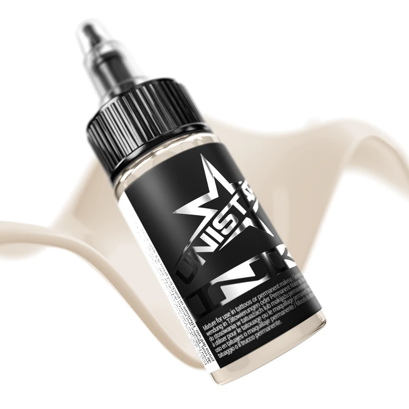 Unistar Skintone 13 als Farbschwung um die 30-ml-Flasche, Tattoofarbe im Hautton