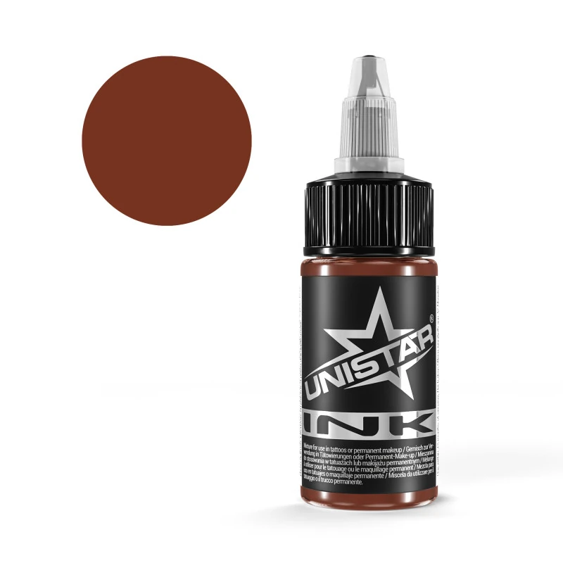 Unistar Brick Wall Tattoofarbe in der 30-ml-Flasche mit Farbmuster, braune Tattoofarbe