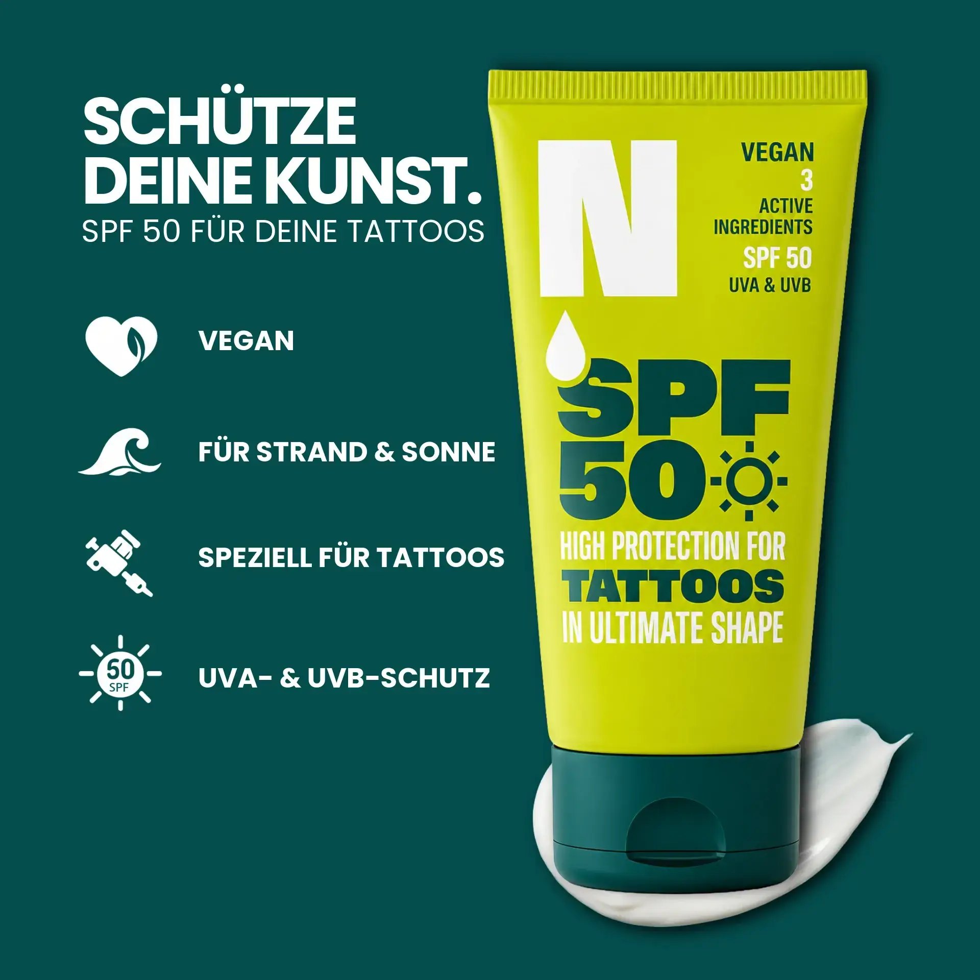 Neba Tattoo Sonnencreme SPF 50 für tätowierte Haut mit UVA- und UVB-Schutz