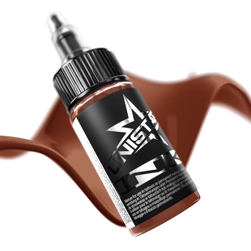 Unistar Brick Wall als Farbschwung um die 30-ml-Flasche, braune Tattoofarbe