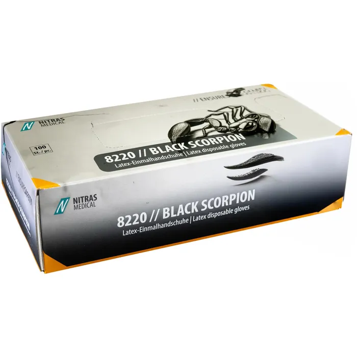 Spenderbox Nitras Black Scorpion 8220 Latex Einmalhandschuhe, 100 Stück