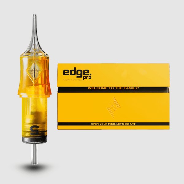Verpackung der Edge Pro Round Shader Cartridges mit 20 Stück,            Nadelstärke und Größe sichtbar auf der Schachtel