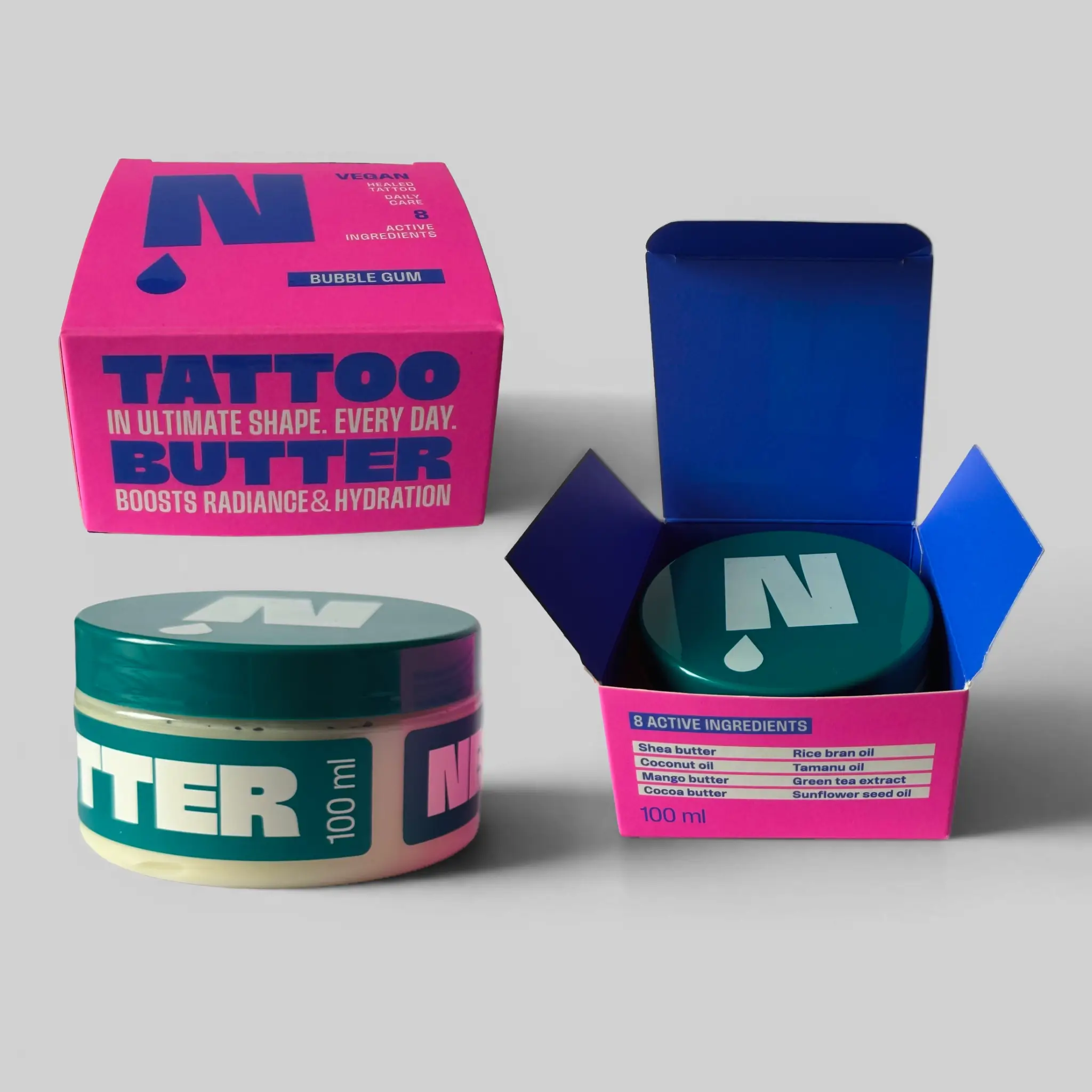 NEBA Tattoo Butter Bubble Gum 100 ml Dose mit Produktverpackung